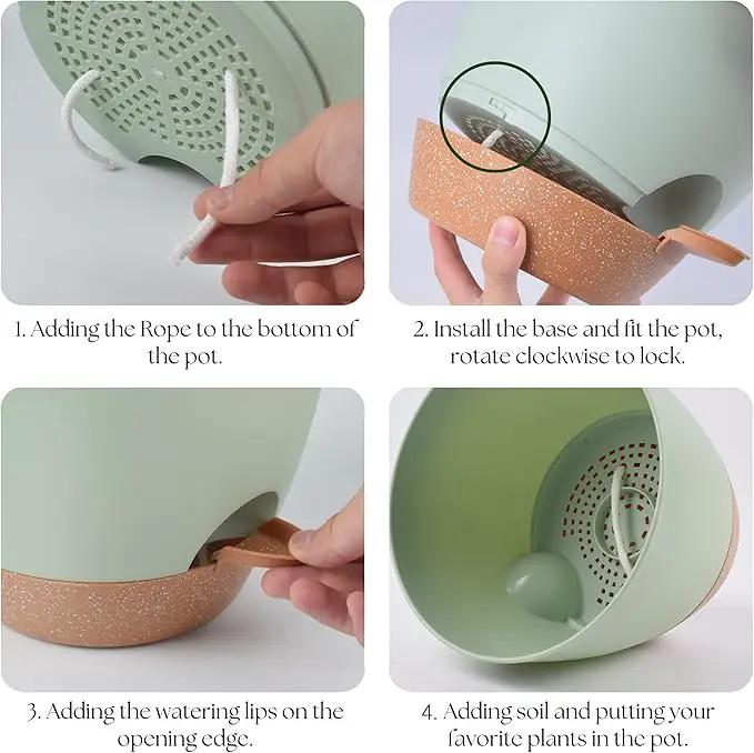 Plant Pots 12/10/9 inch Set of 3, Self Watering Flower Pots Indoor Outdoor, Planters with Drainage Hole Saucer Reservoir, Green by GreenHaven Gardens
