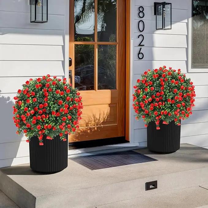 Artificial Red Rose Topiary Ball Tree 25" with Ground Spike, Set of 2 Artificial Boxwood Bushes for Faux Shrubs, Fake Evergreen Faux Plant for Indoor Outdoor Porch Garden -UV Resistant–Fade-Proof by GreenHaven Gardens