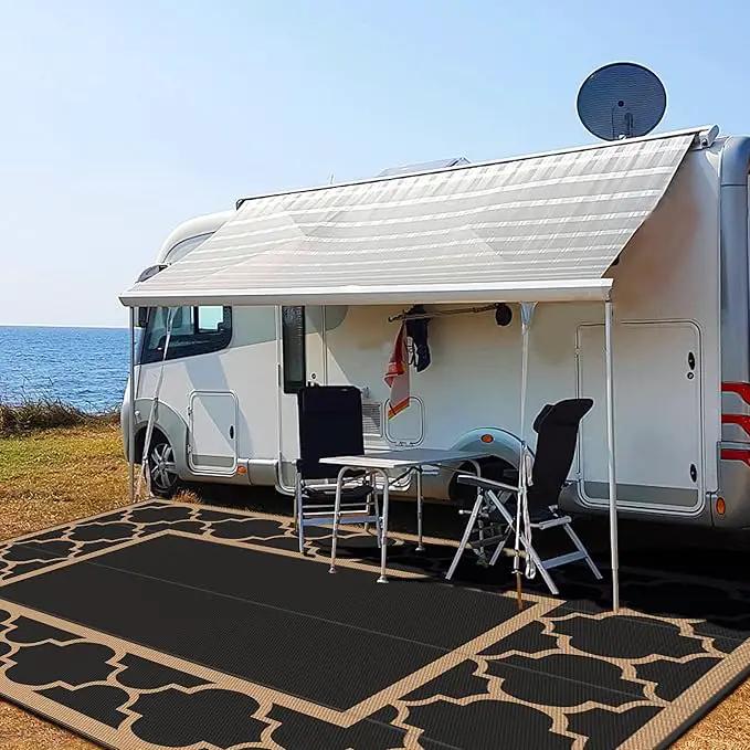 GENIMO 10 ' x 14 ' Outdoor Rug Waterproof for Patio Decor, Foldable Reversible Plastic Straw Area Rugs Mat for Camper, Outside Carpet for Rv, Deck, Porch, Picnic, Beach, Balcony, Black & Brown by GreenHaven Gardens