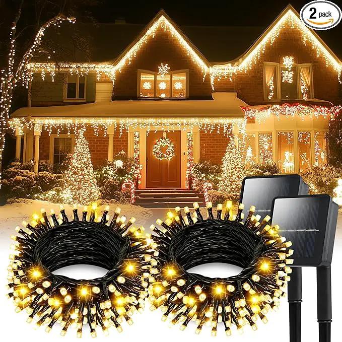 Solar String Lights for Outside, 2 Pack 100 Led Solar String Lights Outdoor Waterproof 100ft Solar Fairy Lights 8 Lighting Mode Solar String Lights Idea for Garden,Courtyards,Trees(Warm White) by GreenHaven Gardens