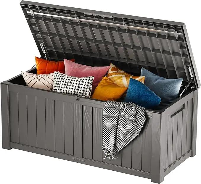 EAST OAK Outdoor Storage Box, 120 Gallon Deck Box with Stainless Steel Rods Large Resin Storage Bin for Patio Cushions, Garden Tools, Waterproof and UV Resistant, Lockable, Grey by GreenHaven Gardens