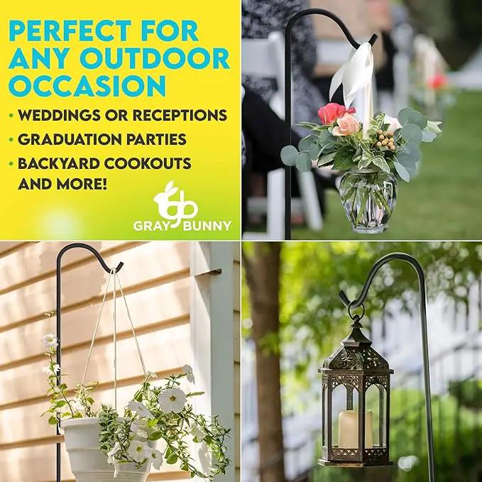 Gray Bunny 92" Shepherds Hooks for Outdoor 2 Pack, Thick Bird Feeder Pole, Hanging Plant Stand, Shepherds Hook for Bird Feeder, Non-Hollow, Non-Adjustable, Extra Long Base Prongs by GreenHaven Gardens