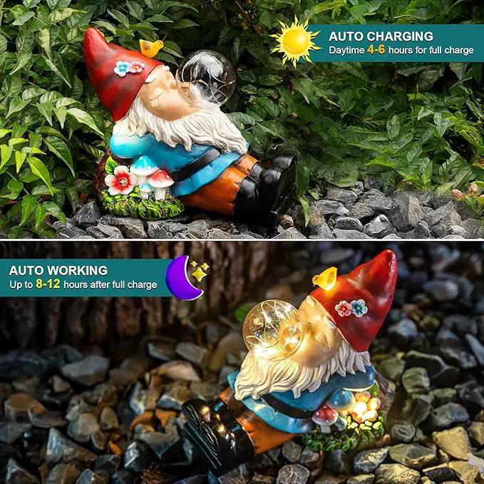 Solar Gnome Blowing Bubble Garden Statue with LED Lights, Outdoor Garden Waterproof Decoration, Courtyard, Lawn, Courtyard Decoration - The Ideal Gift for Women by GreenHaven Gardens