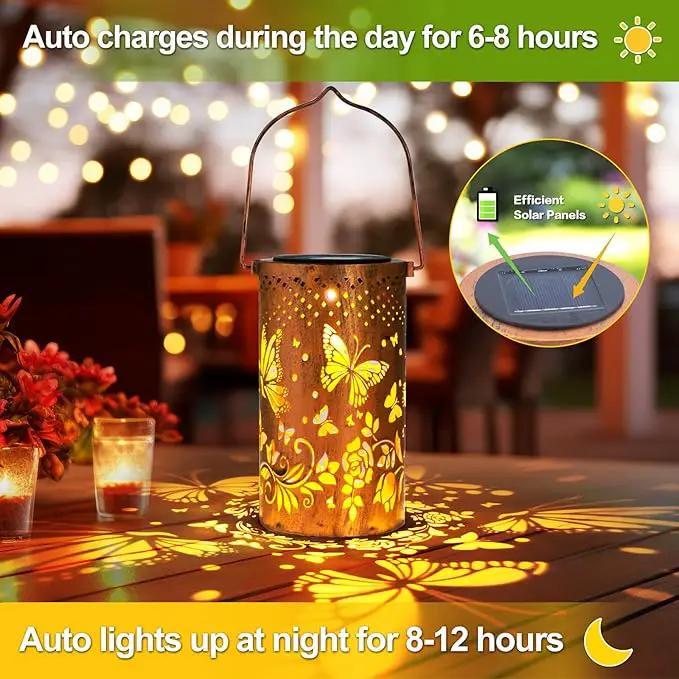 4 Packs Solar Lanterns Outdoor Hanging Lantern Lights, 4 Butterflies Hollowed-Out Metal Decor Lantern, Waterproof LED Decorative Garden Light Gifts by GreenHaven Gardens