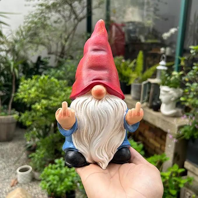 Middle Finger Gnome Statue 7.8in， Naughty Garden Gnome Statue Decoration and Lawn Ornament - Funny Garden Gnomes for Outdoor or Home Decor, Red, WSH004 by GreenHaven Gardens