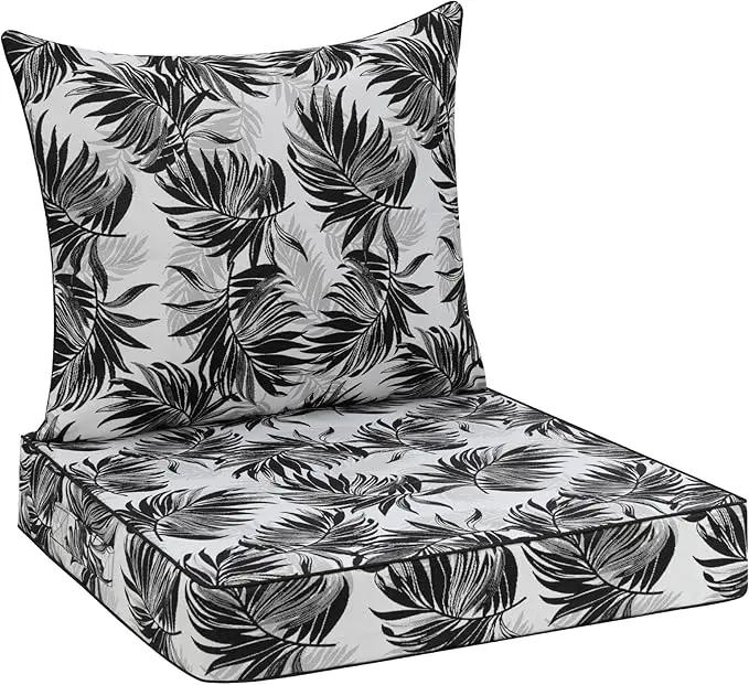 Favoyard Outdoor Seat Cushion 24 x 24 x 4 in Waterproof Pattern Fade Resistant Cover Removable Patio Furniture Cushions Deep Seat & Back Cushion Set with Adjustable Straps for Patio Chair Sofa Couch by GreenHaven Gardens