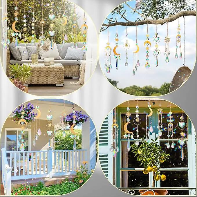 Maitys 10 Pcs 6 Pcs Crystal Suncatcher Sun Catchers Indoor Window Hanging Sun Catchers with Light Catcher with Prisms and Agate Slices for Indoor Outdoor Home Garden Wedding Decor (Stylish) by GreenHaven Gardens