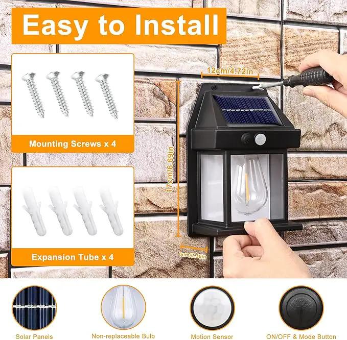 Joomer Solar Wall Lights Outdoor 2PACK ,Solar Wall Lantern with 3 Modes & Motion Sensor,Dusk to Dawn Porch Lights Fixture,Waterproof Exterior Lighting with Clear Panel for Entryway Front Door by GreenHaven Gardens