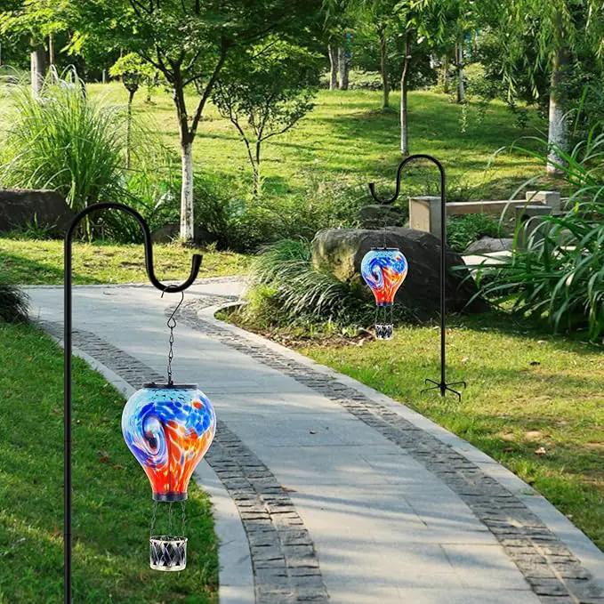 Starsoul Unique Hot Air Balloon Solar Lantern Glass Outdoor Hot Air Balloon Solar Flickering Flame Light Waterproof Hanging Solar Lantern with Big Basket for Garden Yard Patio Decor by GreenHaven Gardens
