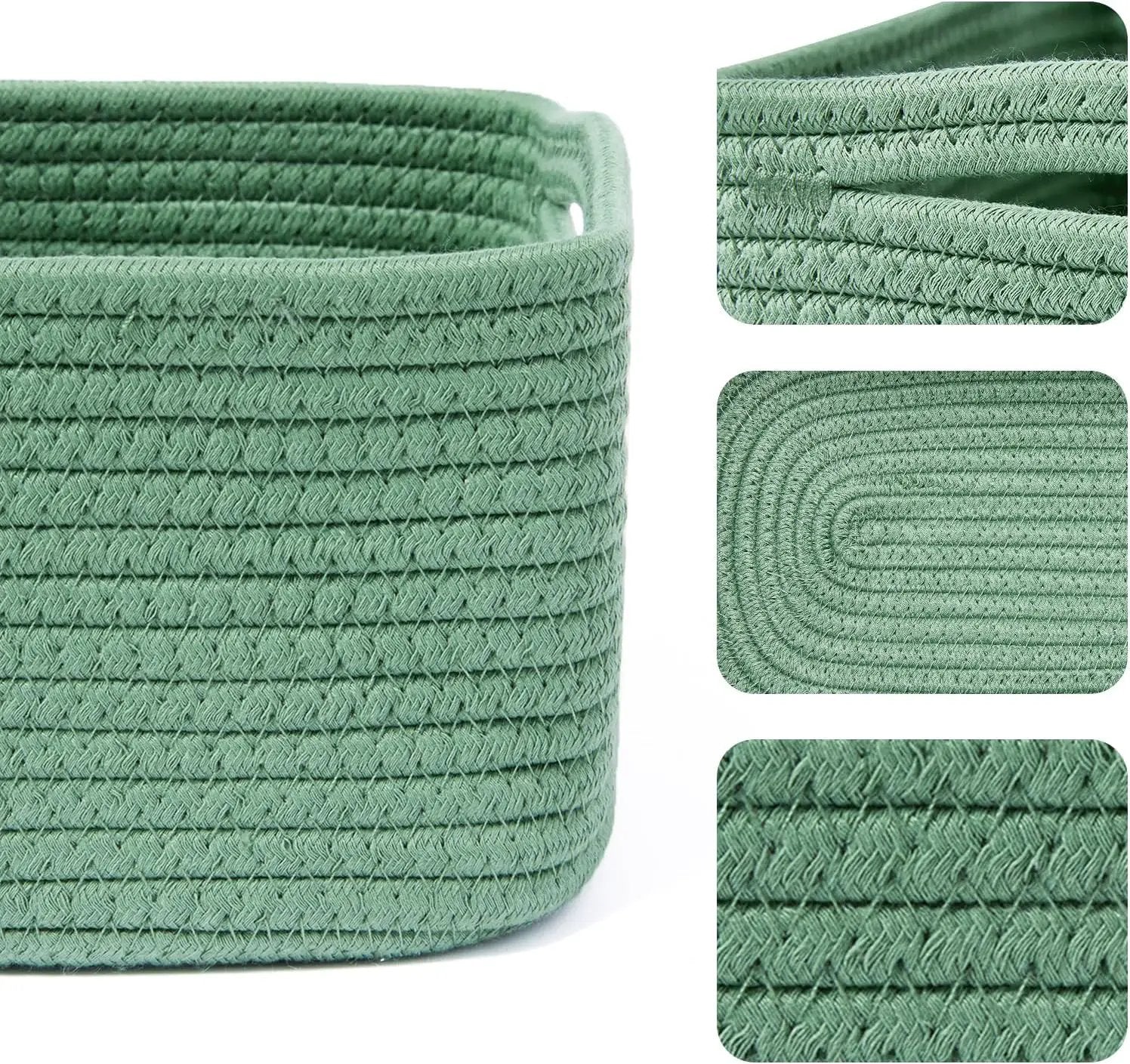 Small Storage Baskets for Organizing | Closet Organizer Bins | Shelf Toy Basket | Woven Rope Baskets | Cube Decorative Box | Shallow Basket | 13x8.5x5.1” | 3 Packs Green by GreenHaven Gardens