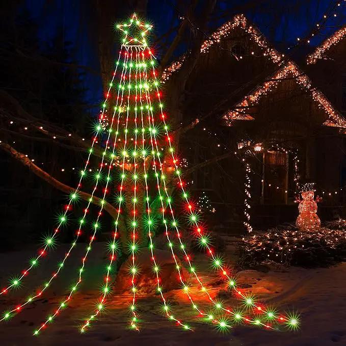 BlcTec Outdoor Christmas Decorations, 352 LED Christmas Star Lights with 9 Strands 11.7ft Waterfall Christmas Tree Lights, 8 Modes, Waterproof, Timer for Yard Patio Xmas Décor, Flowing Red and Green by GreenHaven Gardens