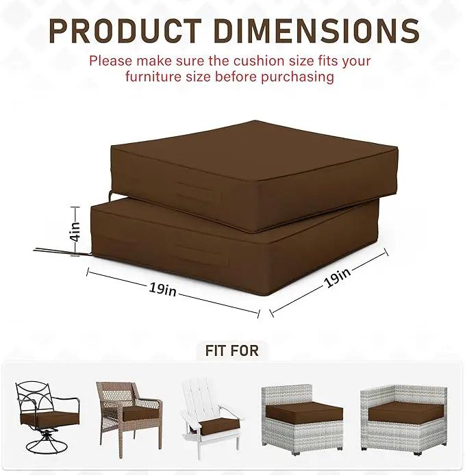 Patio Chair Cushions 19 X 19 X 4 Inch Waterproof Outdoor Seat Cushions for Patio Furniture, Outdoor Sofa Couch Pads with Ties & Handle, Set of 2, Chocolate by GreenHaven Gardens