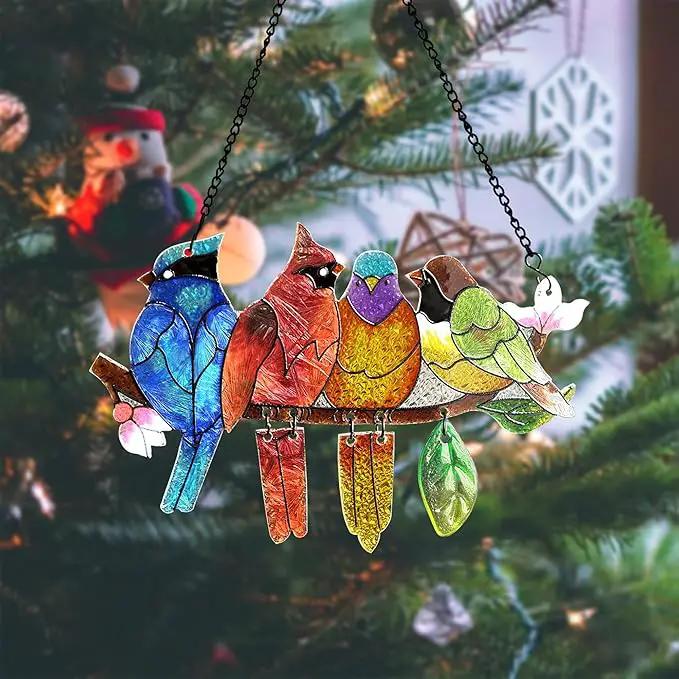 Stained Glass Window Hanging - Hummingbird on Branch Suncatcher Hand-Painted Double Side Stain Glass Cardinal Gifts Sun Catcher for Windows Doors Room Outdoor Home Decoration by GreenHaven Gardens