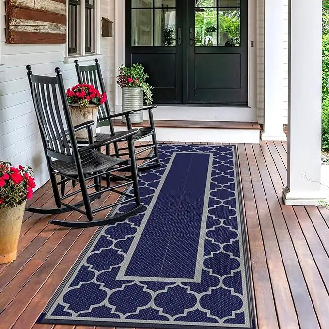 GENIMO 2.5 ' x 8 ' Outdoor Rug for Porch Patio Clearance, Waterproof Indoor Outdoor Plastic Straw Rugs Carpet, Reversible Outside Area Rv Mat for Camping, Balcony, Deck, Picnic, Beach (Blue & Gray) by GreenHaven Gardens
