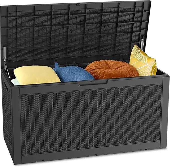 100 Gallon Outdoor Storage Box Waterproof Lockable Resin Deck Box Large, Patio Storage Bin for Pool Accessories Cushion Furniture, Garden Tools, UV-Resistant Outside Delivery Black by GreenHaven Gardens