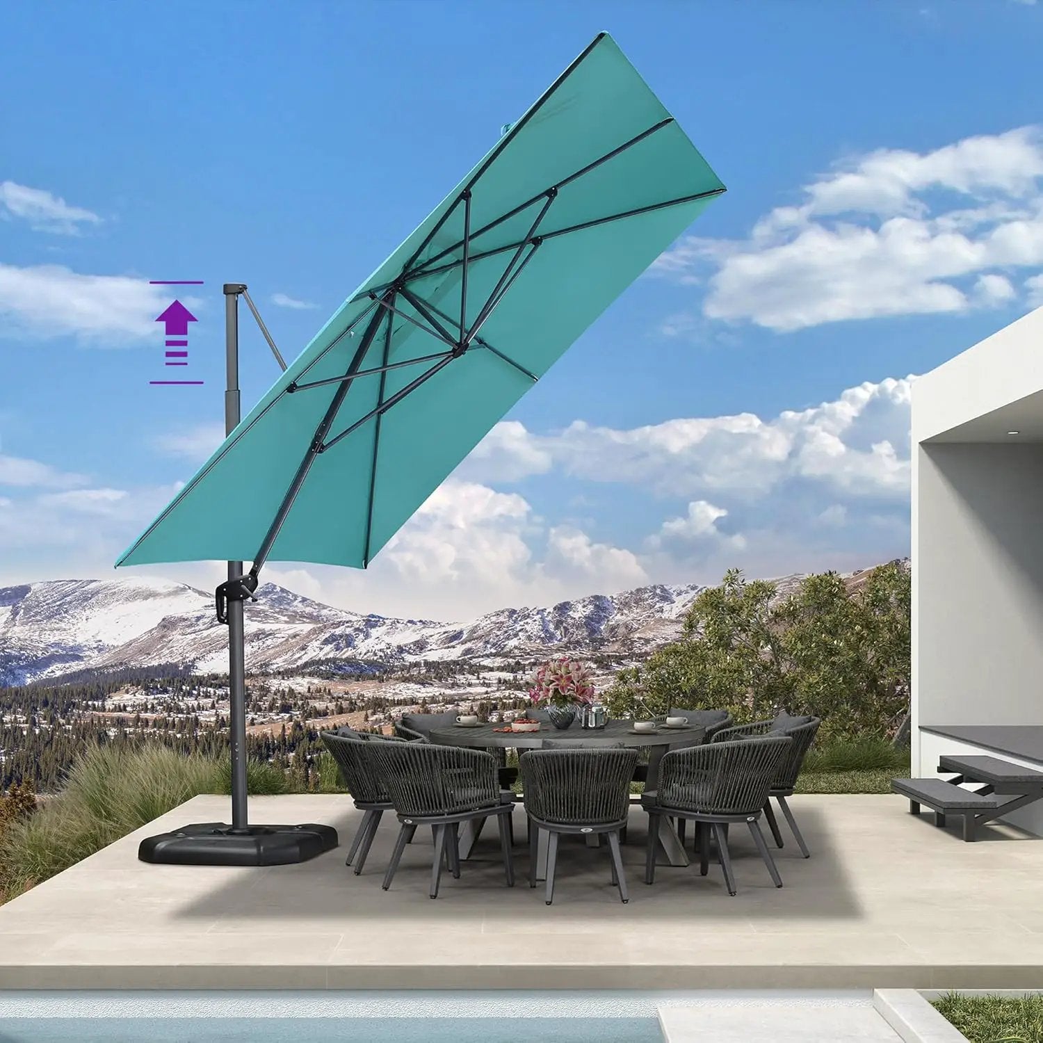 PURPLE LEAF 11.5' X 11.5' Telescopic Patio Umbrella Outdoor Cantilever Umbrella Square Up Down Lifting Offset Umbrella with 360-degree Rotation for Garden Deck Pool Patio Turquiose by GreenHaven Gardens