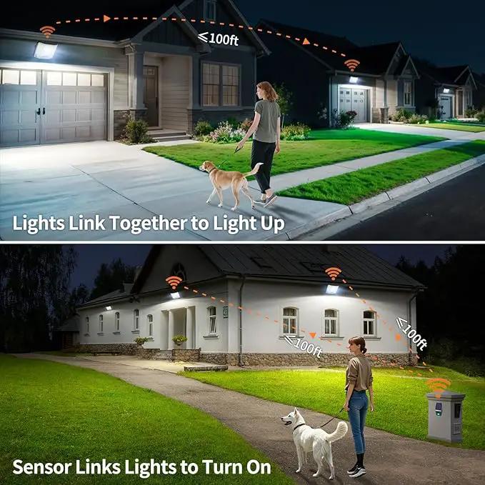 intelamp Solar Flood Lights Outdoor Waterproof, 20000mAh 4000LM Linkable Dual Motion Sensor Security Floodlight Exterior with Remote 16.4 FT Cable, 2-12H Dusk to Dawn Spots Lighting Outside by GreenHaven Gardens