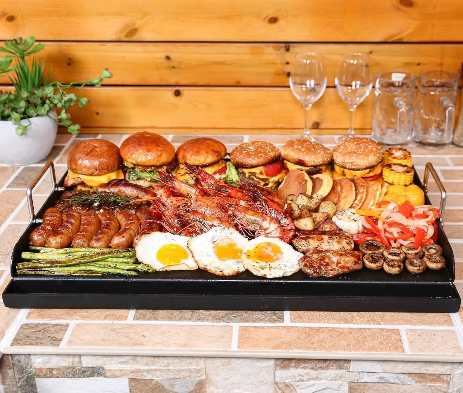 Nonstick Cast Iron Griddle for Gas Grill Nanoceramic Stove Top Griddle for Gas Stove 25" x 16" Flat Top Plate Cooking Skillet Pan Teppanyaki for Camping Outdoor Tailgating Plancha Para Cocinar by GreenHaven Gardens
