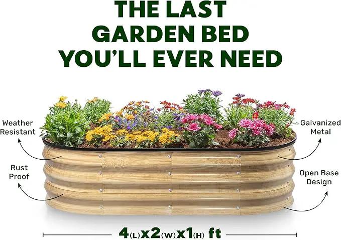 Galvanized Raised Garden Beds Outdoor // 4×2×1 ft Planter Raised Beds for Gardening, Vegetables, Flowers // Large Metal Garden Box (Natural Wood Grain) by GreenHaven Gardens