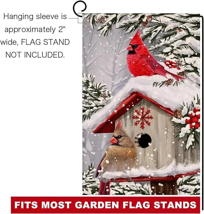 BLKWHT Winter Cardinal Bird Garden Flag 12x18 Vertical Double Sided Trees Snow Christmas Holiday Outside Decorations Burlap Yard Flag BW735 by GreenHaven Gardens