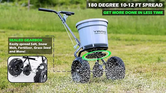 Yard Commander - Commercial 50 LB Walk-Behind Push Broadcast Spreader - 10-12 Foot Spread - Fertilizer, Salt & Grass Seed - Clog Free Design - Fully Enclosed Gear Box - Adjustable Drop Rate by GreenHaven Gardens