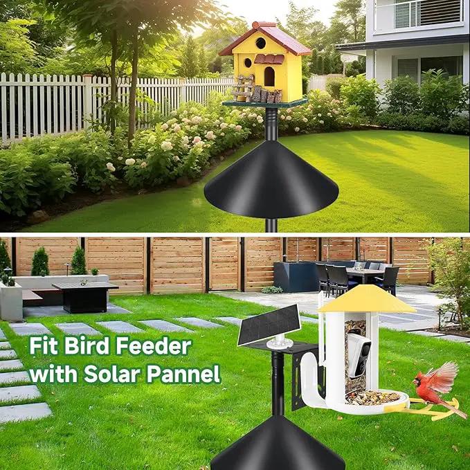 Smart Bird Feeder Pole Stand 79In,Adjustable Height Metal Bird House Pole for Outdoor Garden with Multiple Mounting Options (Black, Round Squirrel Baffle - High 79in) by GreenHaven Gardens