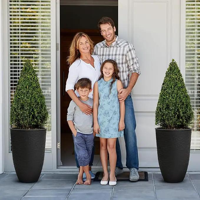 WORTH Garden 2-Pack 21" H. Black Tall Planters with Inside Pots - 14'' Dia Plastic Large Round Plant Tree Pots - Decorative Imitation Stone Finish for Indoor Outdoor Front Porch Container Patio by GreenHaven Gardens