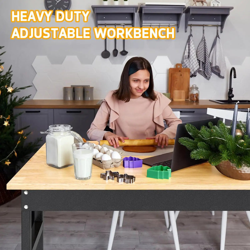48’’ Work Bench Adjustable Workbench Heavy Duty Work Table with Rubber Pads, 2000 Lbs Capacity Hardwood Work Benches for Garage, Workshop, Office, Home by GreenHaven Gardens