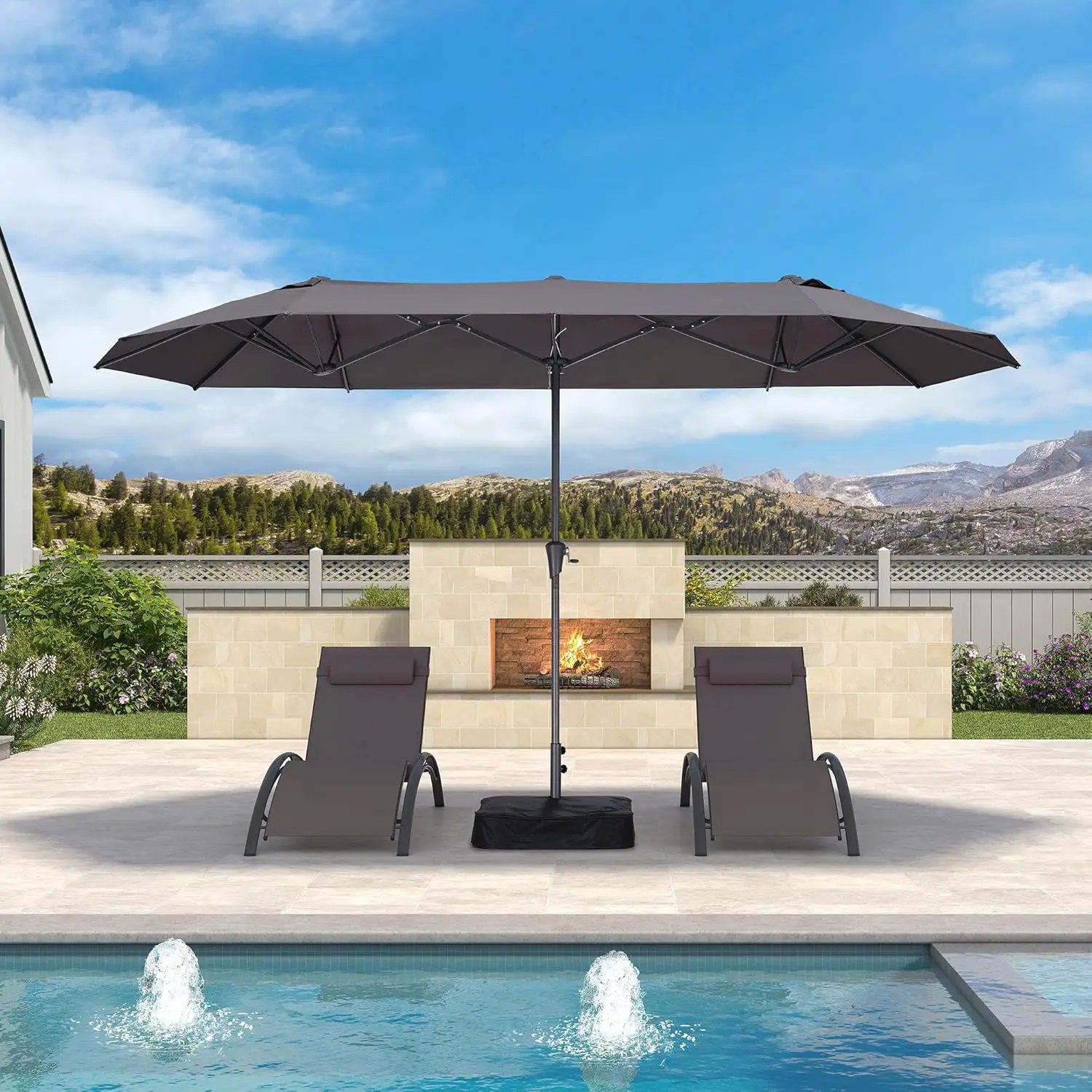 PURPLE LEAF 13ft Double-Sided Patio Umbrella with Base Included Market Rectangle Umbrella Outdoor Table Umbrella with Crank for Pool Garden Deck, Light Grey by GreenHaven Gardens