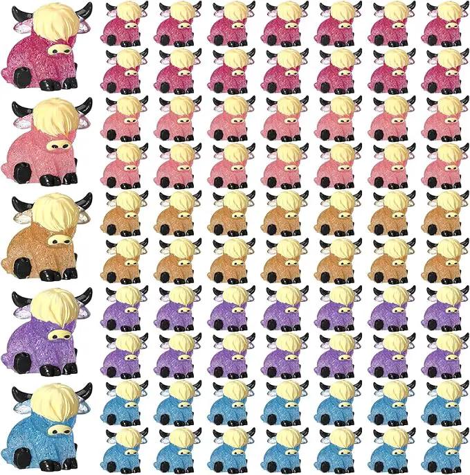 75 Pcs Mini Highland Cow Figurines Bulk Glitter Highland Cow Statues Mini Resin Animals Cute Tiny Resin Figures Animals Sculpture Ornament for Cake Topper Home Office Desk Decorations by GreenHaven Gardens