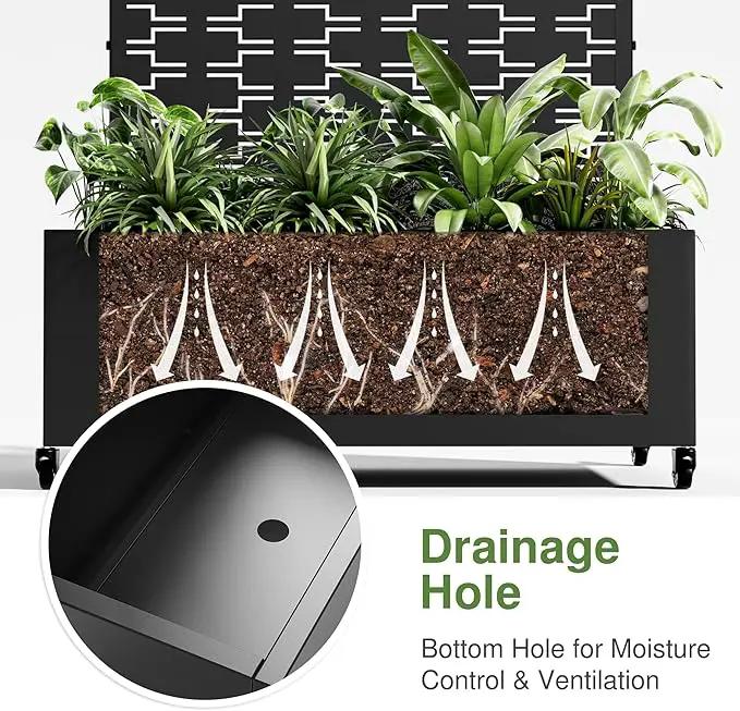 Casaphoria Metal Raised Garden Bed with Trellis and Wheels, 47"x47"x16" Planter Box for Climbing Plants, Vegetables & Vines, Features Drainage Holes and Privacy Screen, Black-Square by GreenHaven Gardens
