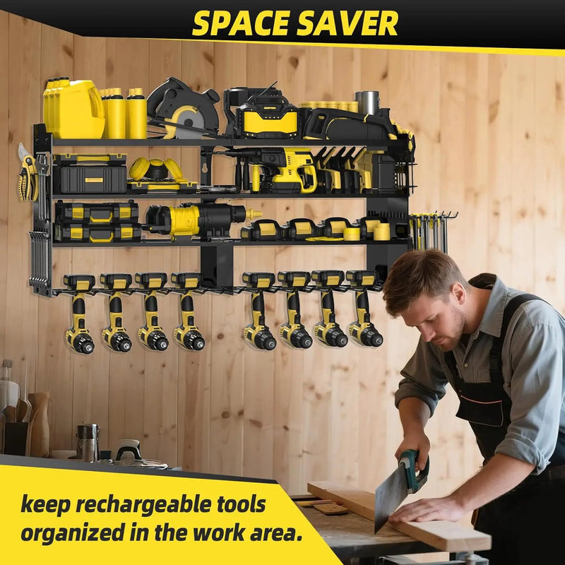 Power Tool Organizer Wall Mount with 8-Drill Holders-600Lbs Load Heavy Duty Metal 4-Layers Garage Storage & Organization Battery Tools Rack with Side Panels Utility Racks Workshop Gifts for Men by GreenHaven Gardens