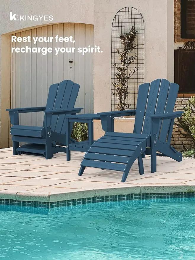 KINGYES Folding Adirondack Ottomans Set of 2 for Adirondack Chair, Navy by GreenHaven Gardens