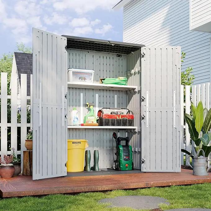 Aoxun White Resin Outdoor Storage Shed with 2 Shelves & Floor, 64 Cu.Ft Vertical Waterproof Cabinet for Garage, Pool, Bike, Garden Tools, Patio Furniture by GreenHaven Gardens