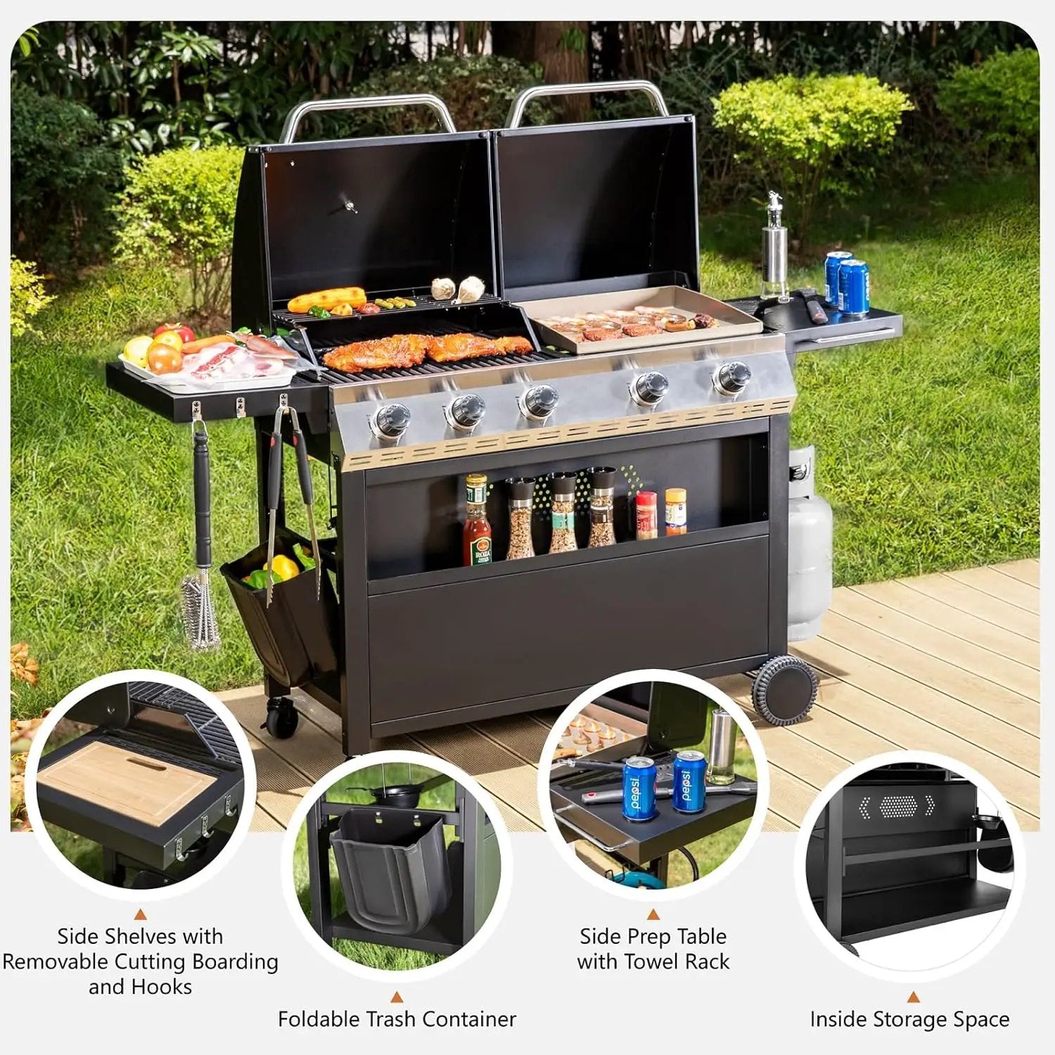 Sophia & William Propane Gas Grill and Griddle Combo with Porcelain-Enameled Cast Iron Grates, Dual Outdoor BBQ Grill with Flat Top Griddle for Barbecue, 696 SQ.IN. Cooking Area by GreenHaven Gardens