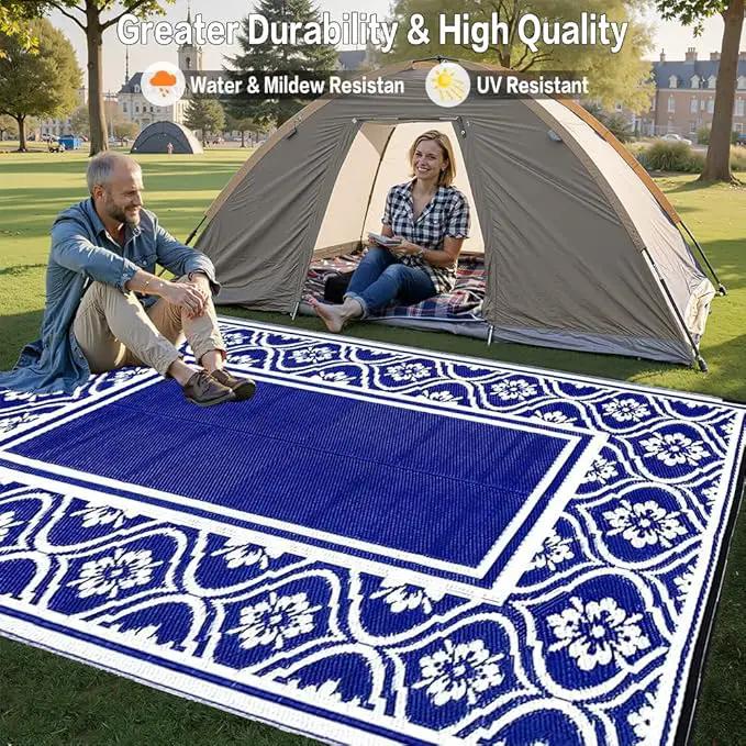 Plastic Outdoor Rug 6'x9' Waterproof Camping Carpet Outside Area Rug Reversible Light Blue Rugs for RV Deck Entryance Porch Picnic Balcony Beach by GreenHaven Gardens