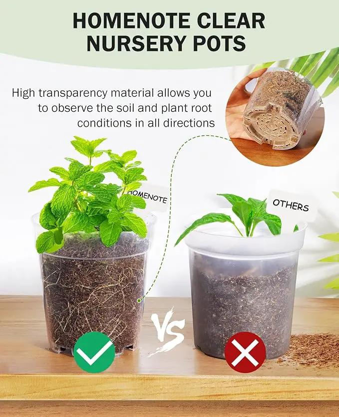 homenote Clear Nursery Pots for Plants,7 Inch Plant Pot for Planting Plastic Seedling with Drainage Holes Seed Starter Flower High Transparency with 20 Labels (15 Pack) by GreenHaven Gardens
