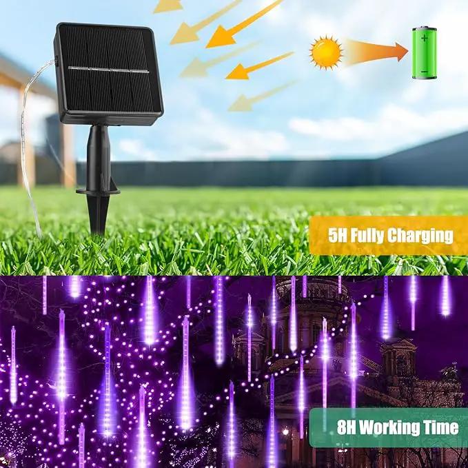 Purple Solar Christmas Lights, 16 Inches 8 Tube 288 LED Solar Meteor Shower Lights with 16 Tubes, Icicle Fairy String Lights for Christmas Decorations Tree Party Yard, Purple by GreenHaven Gardens