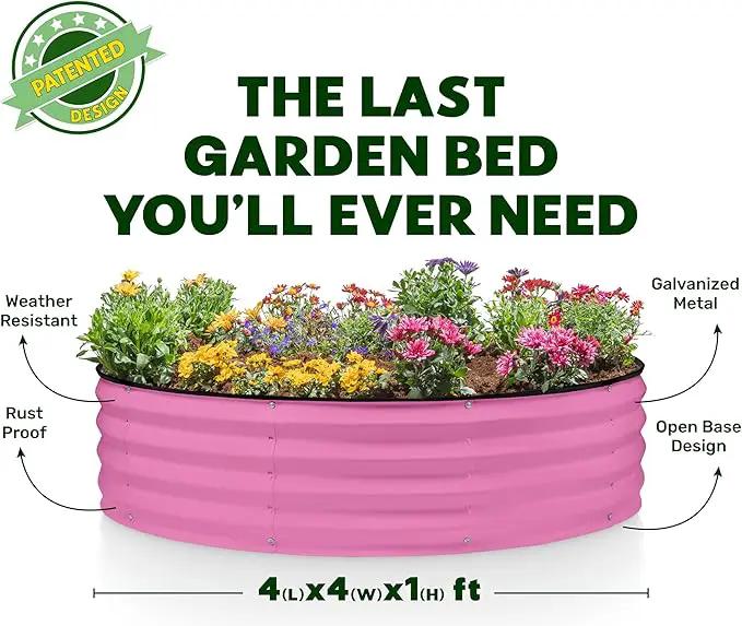 Round Galvanized Raised Garden Bed // 4×4×1 ft (2-Pack) Galvanized Raised Garden Beds Outdoor for Gardening, Vegetables, Flowers // Patented Tool-Free Design Round Planter (Pink) by GreenHaven Gardens