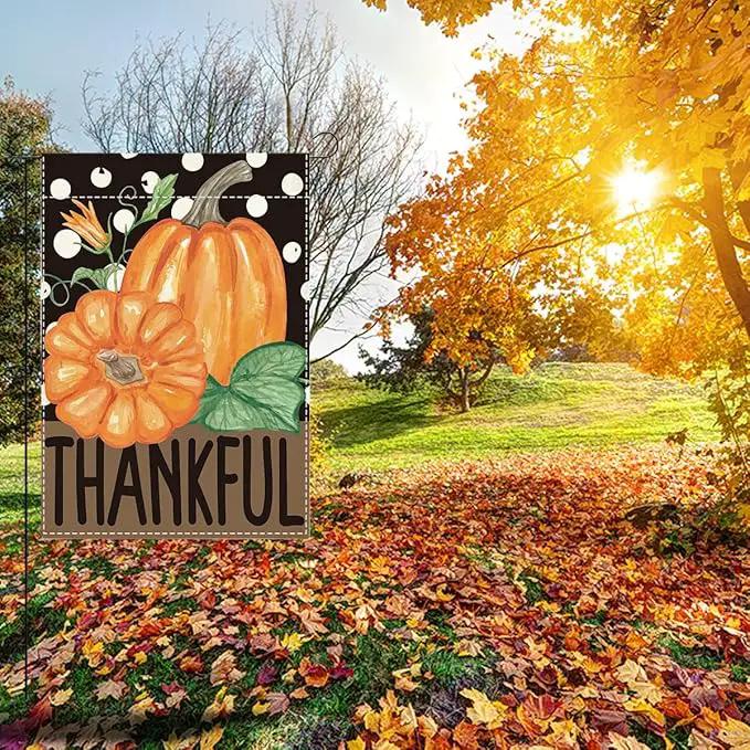 Fall Thankful Garden Flag Autumn Pumpkin Garden Flag 12x18 inch Double Sided Fall Thanksgiving Flags Holiday Decorations for Yard Outdoor Home Porch (Flay 1807) by GreenHaven Gardens