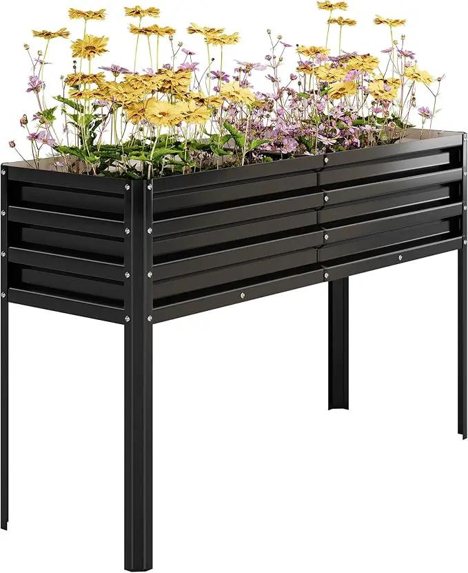 Galvanized Raised Garden Bed with Legs - 50×32×17In Metal Planter Box for Vegetables, Outdoor Raised Garden Beds Gardening, Durable Planter Raised Beds, Sturdy Planters for Outdoor Plants (Black) by GreenHaven Gardens