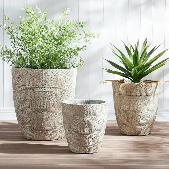 17.7"+13.8"+9.8" Dia Round Concrete Planter Set of 3, Large Indoor Outdoor Planter, Flower Pots with Drainage Holes and Sealing Plug for Garden, Patio, Home, Office Weathered Concrete Gray by GreenHaven Gardens