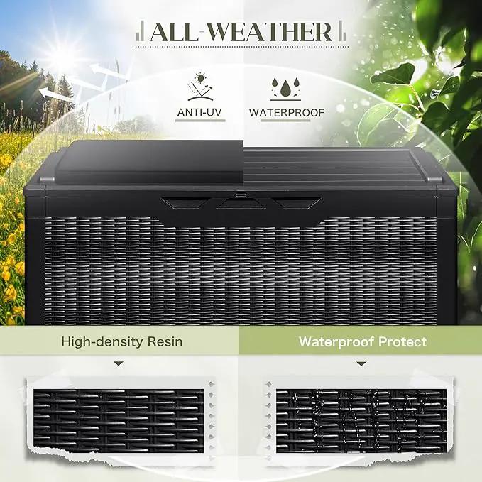 Greesum 100 Gallon Resin Deck Box Large Outdoor Storage with Cushions for Patio Furniture, Garden Tools, Pool Supplies, Weatherproof and UV Resistant, Lockable, Black by GreenHaven Gardens