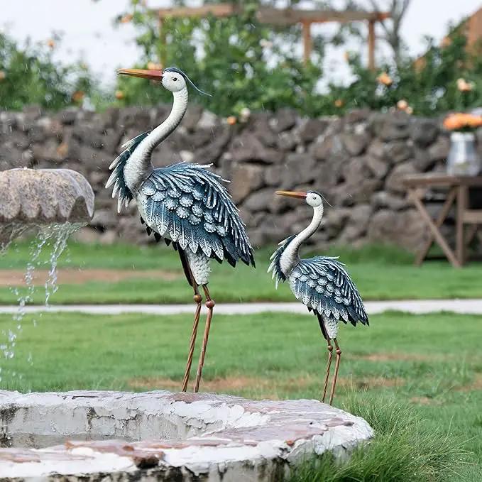 TERESA'S COLLECTIONS Garden Decor Blue Heron Sculptures & Statues Backyard Decor,24.5" Coastal Metal Cranes Decoy for Outdoor Decoration Outside Yard Art Patio Pond Pool Lawn,Housewarming Gift for Mom by GreenHaven Gardens