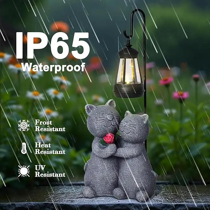 Cat Garden Statues with Solar Lantern Romantic Resin Kitty Couple Holding Rose Funny Cat Decor Gifts for Women Cats Figurines for Yard Lawn Porch Patio Decor by GreenHaven Gardens