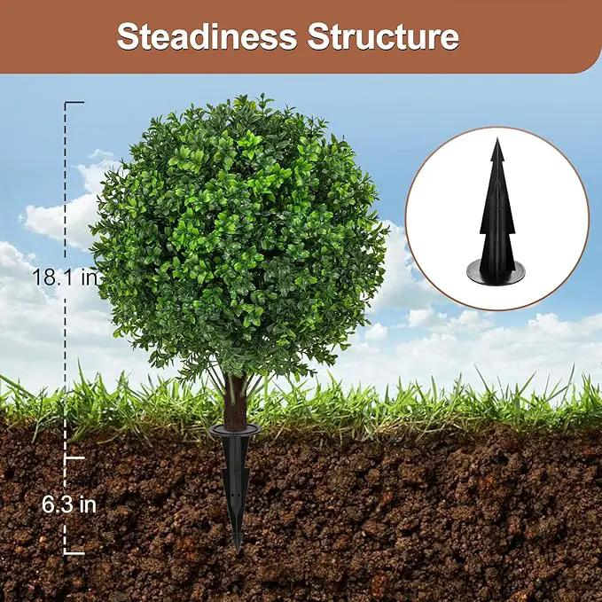22" Artificial Boxwood Topiary Ball Trees with Ground Spike Set of 2 - UV Resistant Faux Green Shrubs & Bushes Potted Plants for Outdoor Indoor Front Porch Garden by GreenHaven Gardens
