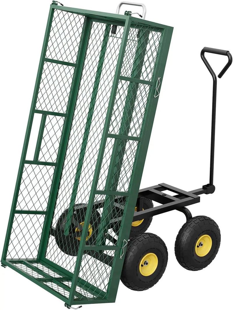 900 LBS Garden Dump Cart with Removable Sidewalls, Heavy Duty Steel Dump Wagon with 180° Swivel Handle & 10-inch Tires, Yard Cart Utility Wheelbarrow for Backyard Farm by GreenHaven Gardens
