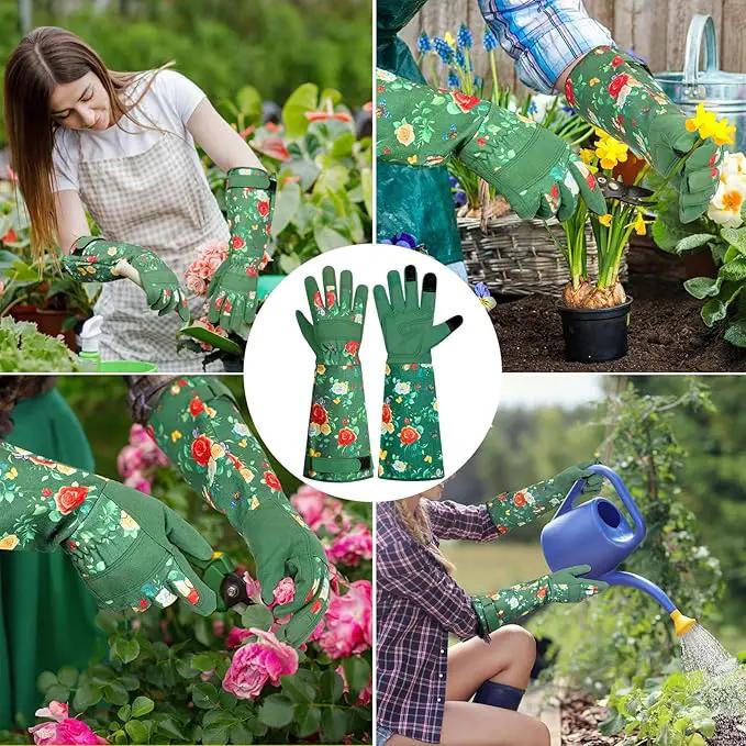 DLY Gardening Gloves,Leather Rose Gloves,Women's Long Gardening Glove for Work and Yard Work,Durable and Comfortable(Medium, Green by GreenHaven Gardens