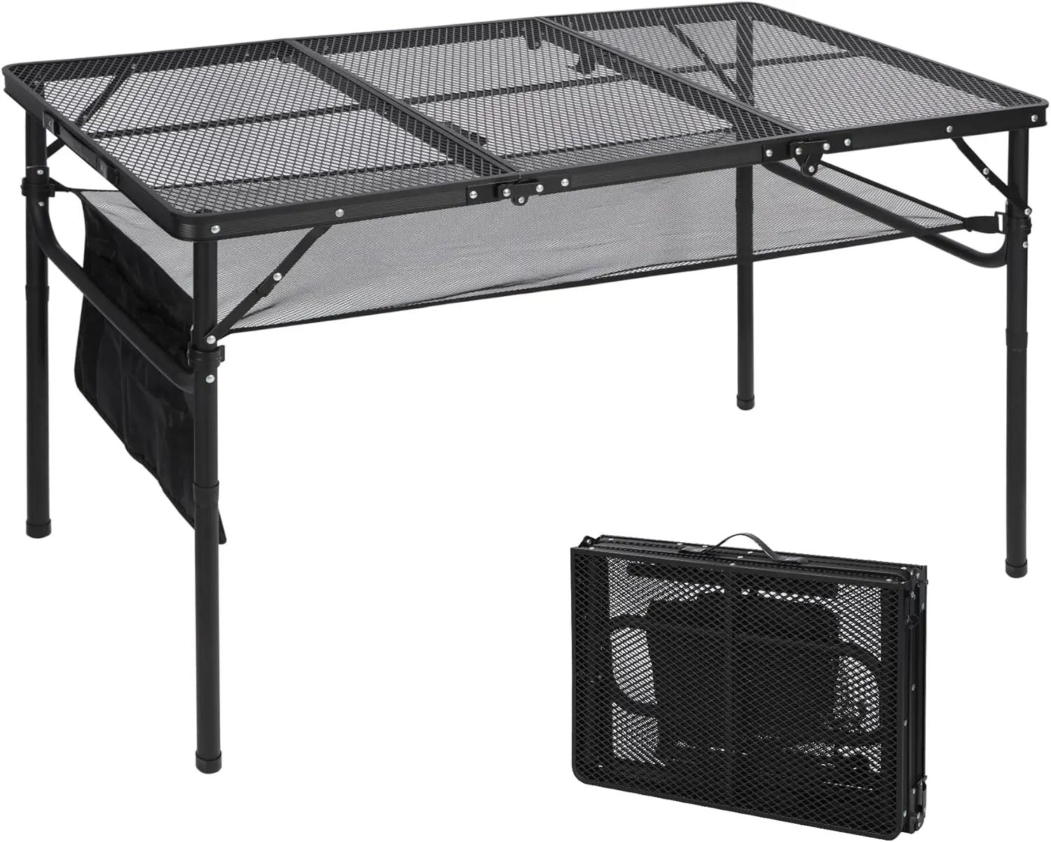 REDCAMP 48x24 Long Folding Grill Table for Outside, Lightweight Portable Double Layer Metal Aluminum Outdoor Grill Table with Adjustable Height Legs, Great for Camping Picnic Cooking BBQ, Black 4ft by GreenHaven Gardens