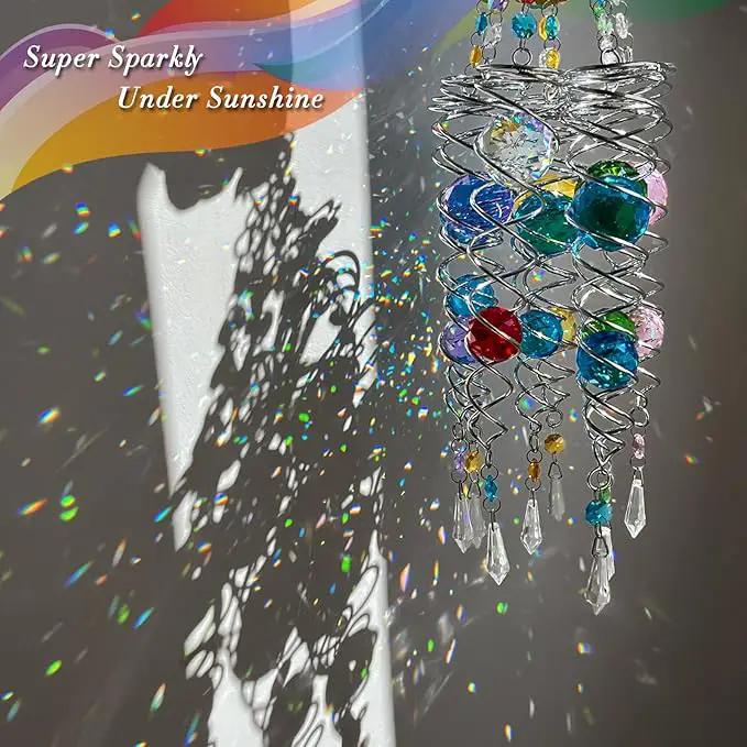 FONMY Butterfly Sun Catcher Gazing Ball Wind Spinner Rainbow Maker Silver Spiral W/ K9 Blue Crystal Ball Christmas Gfit Tree Hanging Ornament Indoor Outdoor Garden Decor. 19.5inch H by GreenHaven Gardens